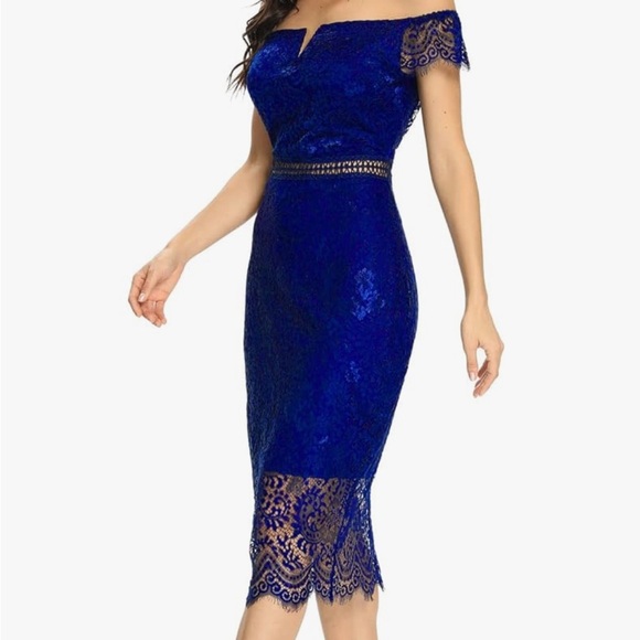 ALLANDWELL Women's Elegant Short Sleeve Floral Lace
Cocktail Dress RoyalBlue new - Picture 7 of 8